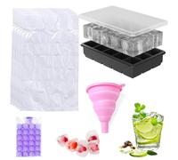 1pcs Large Ice Cube Moulds, 20pcs Self-Sealing Ice Cube Bags, 1pcs Foldable Funnel, Non-Stick and Easy Release, Reusable, for Whiskey, Cocktails, Drinks, Ideal for Families, Shops, Parties and Bars