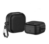 1PCS Leather Plastic Case for Galaxy Buds4 4 Pro, Earbuds Protective Cover Skin Shell Housing Sleeve Wireless Earphones Protection Storage Box with Carabiner(Only Case) (Black + Black)