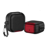 1PCS Leather Plastic Case for Galaxy Buds4 4 Pro, Earbuds Protective Cover Skin Shell Housing Sleeve Wireless Earphones Protection Storage Box with Carabiner(Only Case) (Red + Black)