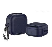 1PCS Leather Plastic Case for Galaxy Buds4 4 Pro, Earbuds Protective Cover Skin Shell Housing Sleeve Wireless Earphones Protection Storage Box with Carabiner(Only Case) (Navy Blue)