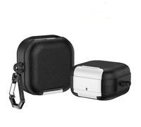 1PCS Leather Plastic Case for Galaxy Buds4 4 Pro, Earbuds Protective Cover Skin Shell Housing Sleeve Wireless Earphones Protection Storage Box with Carabiner(Only Case) (White + Black)