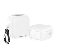 1PCS Leather Plastic Case for Galaxy Buds4 4 Pro, Earbuds Protective Cover Skin Shell Housing Sleeve Wireless Earphones Protection Storage Box with Carabiner(Only Case) (White)
