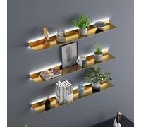 1pcs LED Floating Display Shelf with Built-in Illuminated Lights, Wall Mounted Metal Emitting Shelf Lighted Display Shelf, Creative Hanging Shelf for Living Room, Bedroom, Kitchen,Gold,60cm/26.6in