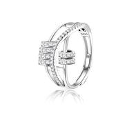 1Pcs Light Luxury Silver Adjustable Anxiety Ring for Women, Eternal Cubic Zirconia Fidget Ring, Perfect for Stress Relief and Meditation, Engagement Commitment Wedding Open Ring Women's Jewelry Gift