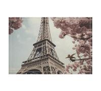 1PCS Linen Table Placemats 12x18 Inch, Rectangle Heat Resistant & Non-Slip Table Mats, Eiffel Tower Blossoms Place Mats for Kitchen, Office, Party Decor