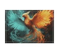 1PCS Linen Table Placemats 12x18 Inch, Rectangle Heat Resistant & Non-Slip Table Mats, Fire and Water Phoenix Place Mats for Kitchen, Office, Party Decor