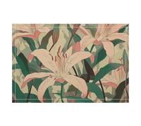 1PCS Linen Table Placemats 12x18 Inch, Rectangle Heat Resistant & Non-Slip Table Mats, Peach Floral Pattern Place Mats for Kitchen, Office, Party Decor