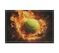 1PCS Linen Table Placemats 12x18 Inch, Rectangle Heat Resistant & Non-Slip Table Mats, Tennis on Fire Place Mats for Kitchen, Office, Party Decor