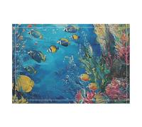 1PCS Linen Table Placemats 12x18 Inch, Rectangle Heat Resistant & Non-Slip Table Mats, Underwater Coral Reef Place Mats for Kitchen, Office, Party Decor