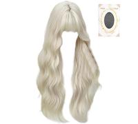 1PCS Long White Wig 27 Inch Long Wavy Wig with Bangs Adjustable Breathable Heat-Resistant Fiber for Christmas Party Cosplay