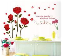 1Pcs / Lot 120X75Cm Removable Red Rose Life is The Flower Quote Wall Sticker Mural for Home Room Art Decoration