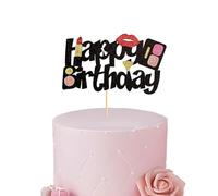 1PCS Makeup Happy Birthday Cake Topper Lipstick Lip Eyeshadow Glitter Cake Topper Decoration for Bridal Shower Women Makeup Theme Party Birthday Party Supplies