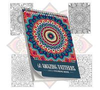 1PCS Mandala Colouring Book, Coloring Books for Stress Relief Relaxation, Mindfulness Gifts in Mandalas Style, Has 60 Unique Mandala Designs Spiral Bound Colouring Book for Teens Stress Relief