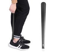 1pcs Metal Stainless Steel Shoe Horn Long Handle Shoe for Lifter Spoon Black 42cm with Comfortable Grip, Extra Long Shoe Horns with Leather Handle for Men Women The Elderly (Black)