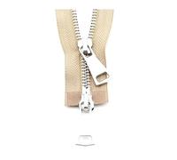 1pcs Metal Zipper, Single Size 5# 70-120cm Open-End with Double Sliders and Auto-Lock, for Down Jackets,Khaki,90cm