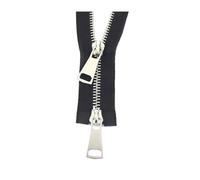 1pcs Metal Zipper, Single Size 5# 70-120cm Open-End with Double Sliders and Auto-Lock, for Down Jackets,Black,90cm