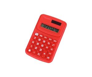 1Pcs Mini Pocket Calculator, 8 Digit Dual Power Solar Battery Basic Desktop Calculator for School Home Office (Red)