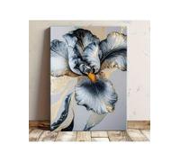 1pcs Modern Abstract Floral Canvas Wall Art Elegant Blue & Gold Iris Flower Print For Living Room Bedroom Decor 50x70cm Frameless