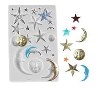 1PCS Moon Star Mold Silicone Cake Moulds for Clay DIY Chocolate Bar Candy Cake Party Decorations Sun Moon and Star Silicone Mould Clay Moulds Fondant Baking Tools