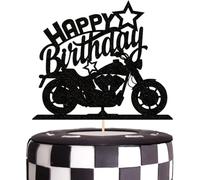 1Pcs Motorbike Happy Birthday Cake Topper - Glitter Black Motorcycle Cake Pick for Motorcycle Sports Theme Birthday Party Cake Decoration Supplies