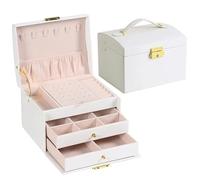 1pcs Multi Functional Three Layer Leather Drawer Style Jewelry Box Earrings Lock For Jewellery(White)