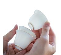1PCS Mutton Fat Jade White Porcelain Tea Cup Chinese Kung Fu Tea Set Ceramic Master Cup Outline in Gold Household Teacup Water Cup Travel Tea Set for Tea Lovers(B 55ml)