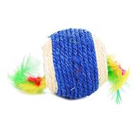 1PCS Natural Double Hole Cat Hemp Ball Toy with Feather Kitten Rolling Scratch Toy Pet Chew Toy Interactive Supplies Random Color