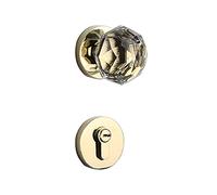 1PCS Octagonal Diamond Clear Glass Door Knob with Gold Round Rosette - Elegant Interior Handle with Deadbolt and Lever(Crystal Gold)