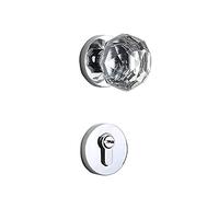 1PCS Octagonal Diamond Clear Glass Door Knob with Gold Round Rosette - Elegant Interior Handle with Deadbolt and Lever(Crystal Silver)