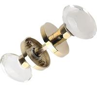 1PCS Octagonal Diamond Clear Glass Door Knob with Gold Round Rosette - Elegant Interior Handle with Deadbolt and Lever(Gold)