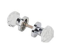 1PCS Octagonal Diamond Clear Glass Door Knob with Gold Round Rosette - Elegant Interior Handle with Deadbolt and Lever(Silver)