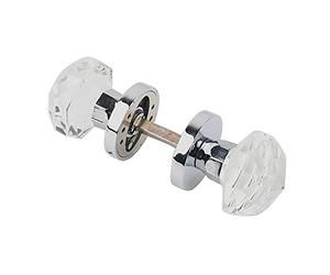 1PCS Octagonal Diamond Clear Glass Door Knob with Gold Round Rosette - Elegant Interior Handle with Deadbolt and Lever(Silver)