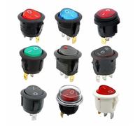 1Pcs ON/OFF Round Rocker Toggle Switch 6A/250VAC 10A 125VAC Power Switch Cap with Plastic Push Button Switch 2PIN 3PIN LED Light(Black-3D3P,12V)