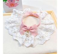 1PCS Pet Lace Scarf Collar with Pearl Bow Tie, Adjustable Checkered Ribbon Design, Small Dog Cat Party Dress up Photo Accessory, 1PCS, S