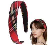 1pcs Plaid Elastic Padded Headbands Vintage Alice Red Band, Tartan Headband Hair Accessories for Women and Girls