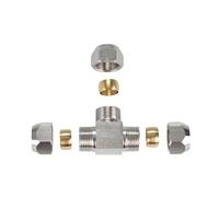 1PCS Pneumatic Fittings Brass T Type 4 6 8 10 12 14 16mm OD Tube Compression Ferrule Tube Compression Fitting Connector PE PEG(12-10-12mm)