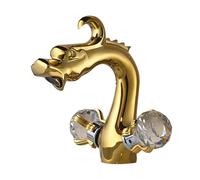 1PCS Polished Golden Dragon Bathroom Basin Double Handle Hot and Cold Mixing Sink Deck Mount Wash Basin Crane(Polished gold-01)