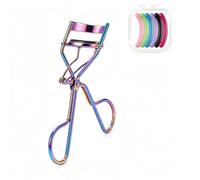 1Pcs Portable Minimalist Stainless Steel Lash Curler with 6pcs Colorful Replacement Silicone Pads,Rainbow Titanium