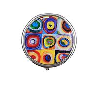 1PCS Portable Round Metal Pill Box Case Mini Medicine Tablet Organizer Container Holder for Pocket Purse Handbag Travel Gift - Compact 3 Compartments，Nine Grid Color Circle