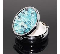 1PCS Portable Round Metal Pill Box Case Mini Medicine Tablet Organizer Container Holder for Pocket Purse Handbag Travel Gift - Compact 3 Compartments，Gradually Blue Fish Scale Pattern