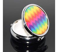 1PCS Portable Round Metal Pill Box Case Mini Medicine Tablet Organizer Container Holder for Pocket Purse Handbag Travel Gift - Compact 3 Compartments，Rainbow Wave Pattern