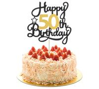 1Pcs Premium Glitter 50 Number, Happy 50th Birthday Cake Topper, Black Gold Cheers Decor to 50 Years, with Paper Material for Women Men 50th Birthday Party Cupcake Decoration Supplies