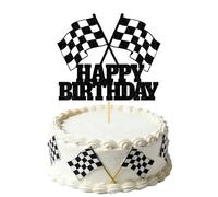 1Pcs Race Car Happy Birthday Cake Topper Checkered Flag Cake Topper Decoration for Racing Sports Theme Birthday Party Baby Shower Supplies
