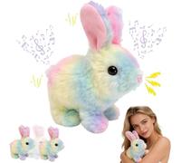 1Pcs Rainbow Plush Electric Bunny, Interactive Moving Rabbit Plush with with Sounds,Wiggling Ears,Jumping, Twitching Mouth and Nose, Bunny Teddy, Soft Rabbit for Play