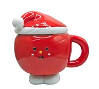 1pcs Red Christmas Cup Cute Face Santa Hat Ceramic Coffee Mug with Lid Hot Cold Drink Festive Ornament Tableware Teacup 400ml (Red Santa Hat)