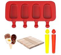 1pcs Red Ice Cream Molds, 2pcs Popsicle Molds with 50 Wooden Sticks, Popsicle Molds Silicone, Popsicle Making Machine, Food Grade Molds, DIY Ice Cream Molds for Freezing Popsicle Ice Cream