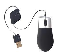 1PCS Retractable Cable Wired USB Optical Mouse, Ergonomic Mini Travel Mouse with 80CM Cord, Wide Compatible for Windows/Mac/ThinkPad/HP/Dell/Lenovo/Sony/Asus/Acer (Black & Silver)