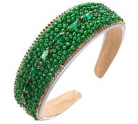 1Pcs Rhinestone Headbands Glitter Padded Hair Accessories Crystal Embellished Beaded Hair Bands Wide Headwear for Women Girls Daily Wearing Party Wedding (Green hairband)