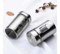 1Pcs Salt and Pepper Shaker Stainless Steel, Coarse Salt Shaker with Adjustable Pour Holes, Stainless Steel Salt Shaker with Clear Glass Body Metal Salt Shaker, Travel Seasoning Containers for Salt