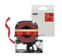 1Pcs Satin Ribbon Label Compatible with Printer Models SFR12SK SFR12PK SFR12SZ SFR12RZ SFR12KZ SFR12ZK LW-300 LW400 for Part Number SFR12SK SFR12PK SFR12SZ SFR12RZ SFR12KZ SFR12ZK(Gold on Red)